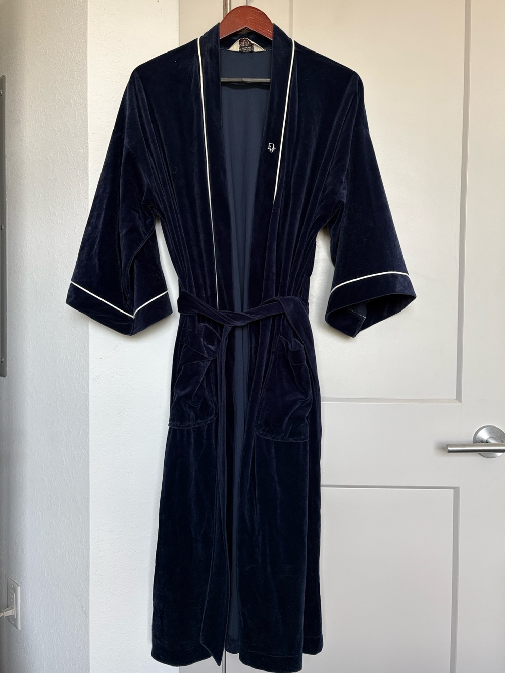 VINTAGE CHRISTIAN DIOR MONSIEUR VELOUR MADE IN THE USA ROBE BLUE SIZE O/S